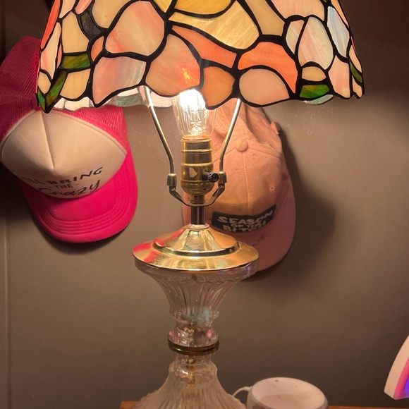 Tiffany Designs Other - Tiffany Designs Stained Glass Table Lamp Shade in Peach, Green, Cream